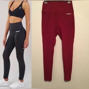 GYMSHARK High Waisted with Mesh Leggings Maroon